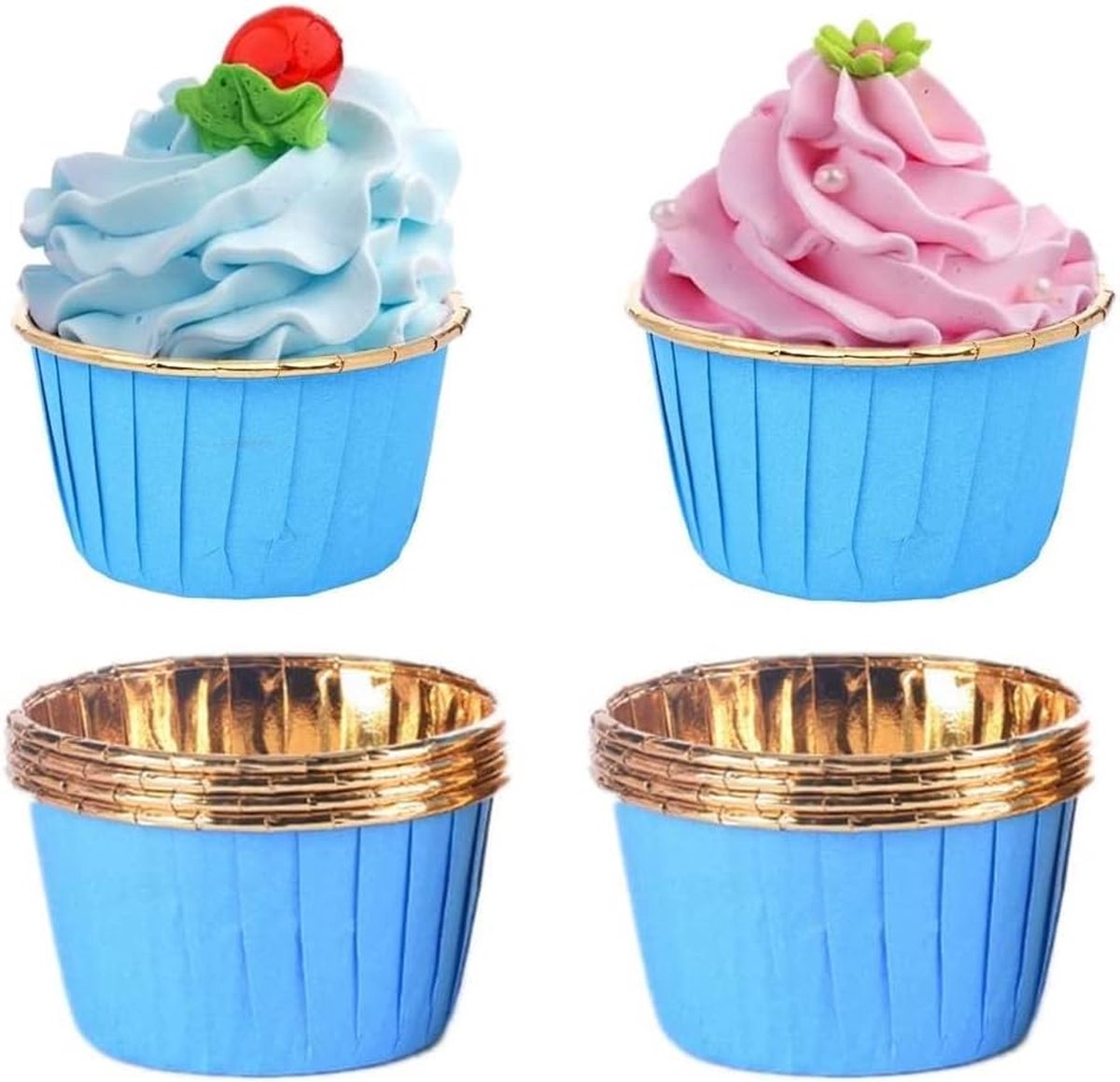 50 Stuks Aluminiumfolie Cupcake, Papieren Muffinvormpjes, Cupcake Bakvormpjes met Deksel, Geschikt voor Verjaardagsfeestjes, Vakantiefeestjes( Wit