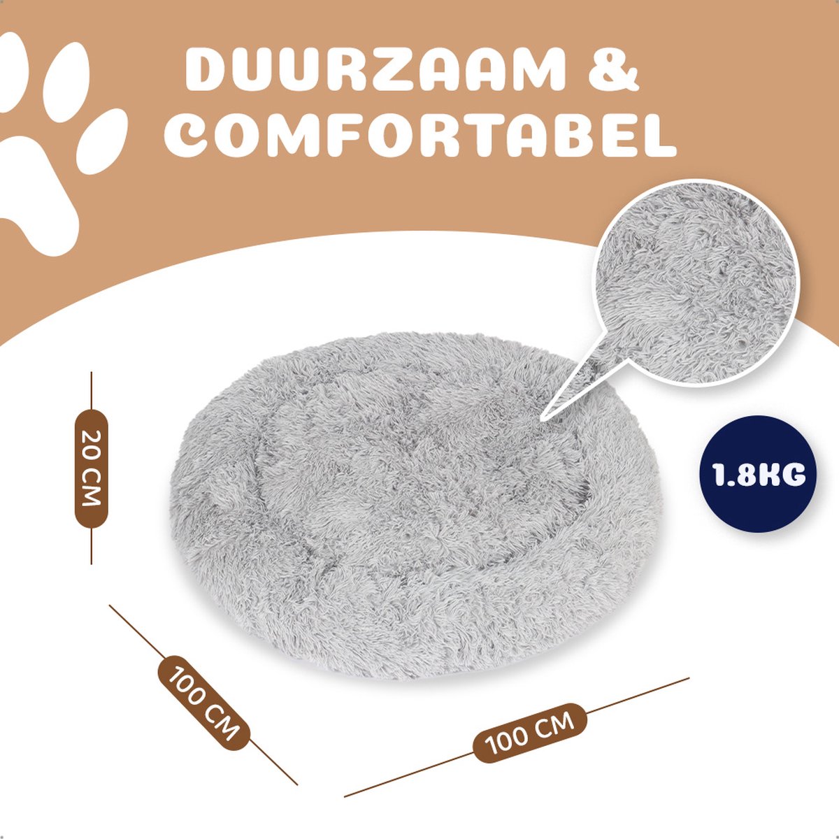 Pet Perfect Fluffy donut hondenmand 100 cm grijs thumbnail 4