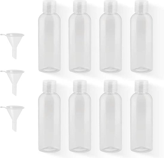 Flacon Voyage Avion, Romon 6 Pièces 100ml Vides En Plastique Transparent Kit Voyage Avion Avec 2 Entonnoirs & 24 étiquettes Voyage Accessoires Contenant Voyage Pour Bagages à Main Liquides Cosmétiques
