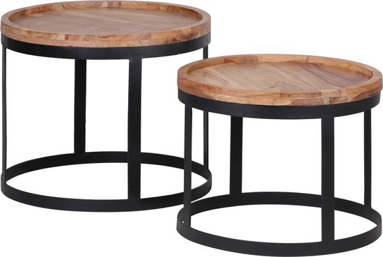 Ronde Salontafelset Met Metalen Frame Stapelbare Salontaf Bijzettafelset Wit