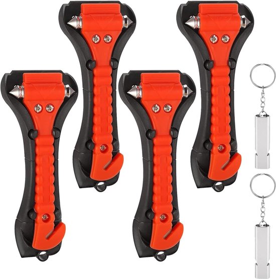 2 Stuks Gurtschneider Noodhamer - 2-in-1 Auto Glasbreker Met Gordelsnijder Zwart + Rood