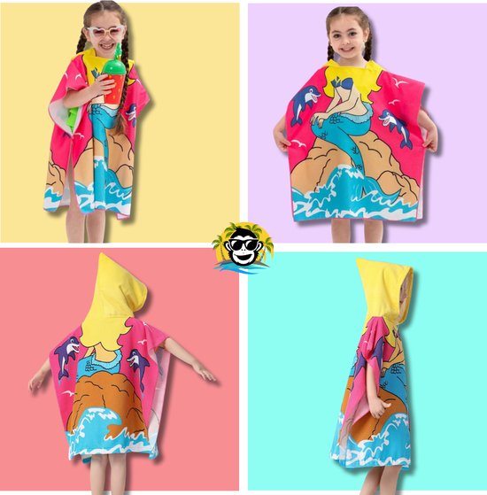 BoefieBoef Kinder Badponcho - Baby Badcape - Microfiber Kleuter Badjas Met Capuchon - Kerst Cadeau - Peuter Strandponcho Voor Kinderen tot 6 jaar - 60x90cm - Roze Dolfijn Zeemeermin - meisje - Peuter - Zomer - Strandlaken - Surfponcho - Dreumes van Merkloos — afbeelding 4