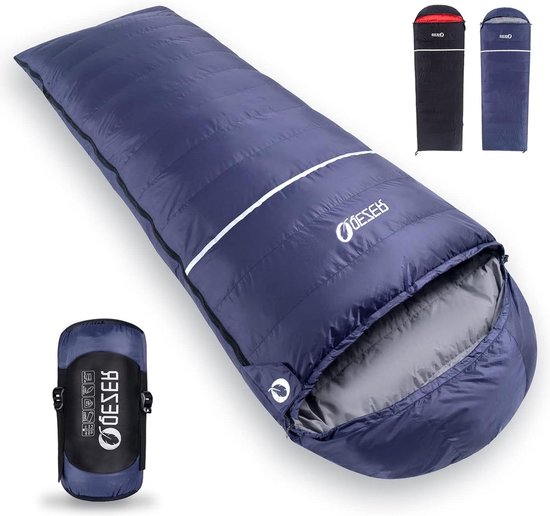QEZER Donsslaapzak, ultralichte dekenslaapzak, kleine verpakkingsmaat voor camping en trekking, 3 ~ 4 seizoenen, buiten of binnen (beige 12 °C