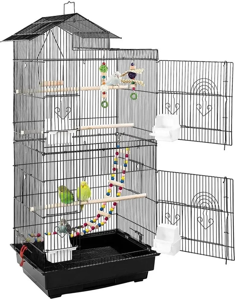 Vogelkooi voor Parkieten en Kanaries - Ruime Volière met Speelgoed - Geschikt voor Parkieten, Valkparkieten en Papegaaien - Vogelkooien - 46 x 35,5 x 99,5 cm
