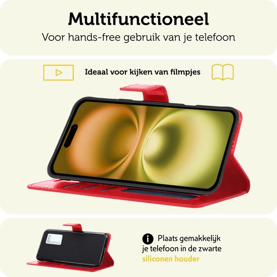 Hoesje - Met 2x Screenprotector - Geschikt voor Apple iPhone 16 Plus - Luxe Pasjeshouder - Bookcase Portemonee - Flip Case - Kunstleer Book Case - Flipcase Hoes - Book Cover - Walletcase - Portemonneehoes - Telefoonhoesjes - Rood