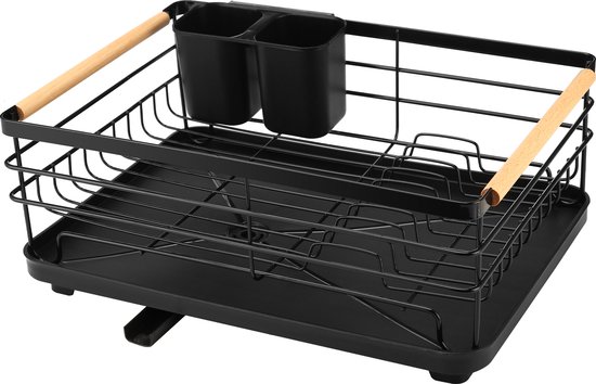 Behave Égouttoir avec égouttoir – Comprend égouttoir – Égouttoir à vaisselle – Avec porte-couverts – Gain de place – Métal – Zwart