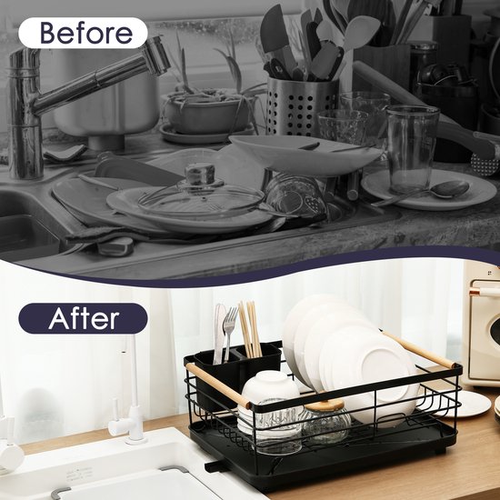 Behave Égouttoir avec égouttoir – Comprend égouttoir – Égouttoir à vaisselle – Avec porte-couverts – Gain de place – Métal – Zwart
