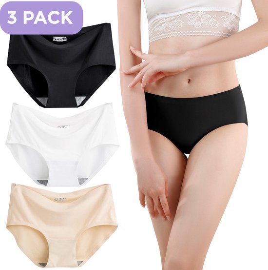 Naadloze Slip voor Dames - Naadloos ondergoed dames - Maat XL - Zwart, Wit, Beige - Set van 3 - Ultrazacht - Naadloos ondergoed dames - Seamless ondergoed dames - Invisible string - Naadloze string