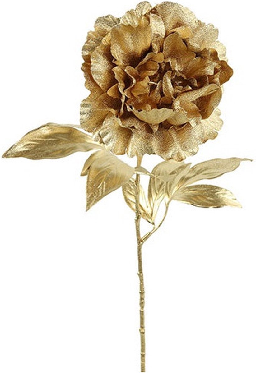 Countryfield kunsttak/kunstbloem - Pioenroos - metallic goud - H65 cm - polyester Goudkleurig
