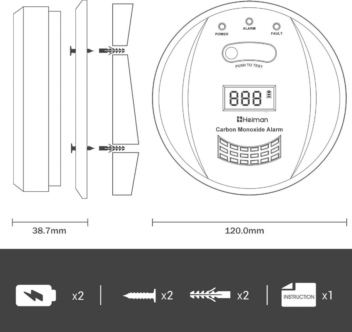 CPVAN Koolmonoxidedetector, 3-in-1, CO-gasdetector, 10 jaar, met verwisselbare batterij van 4 jaar, CO-detector met temperatuur en vochtigheid, voldoet aan de Europese norm in 50291, 2 stuks