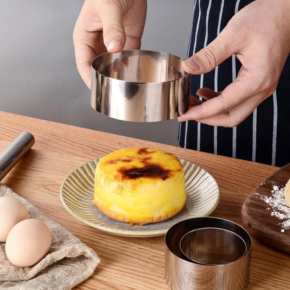 BORDEAG Dessertringen, 10 stuks serveerringen, bakringen, aanrechterringen, 5 cm roestvrij staal, taartring, kleine set voor mousse, dessert, cake, mini-taartjes, hamburgers, bakvorm, voedselringen