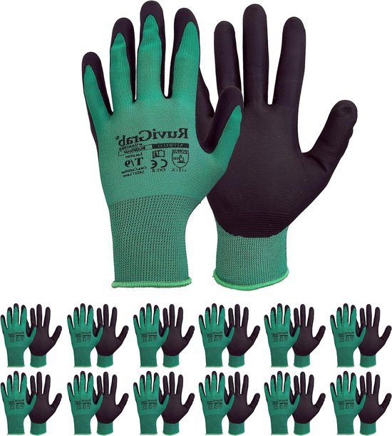 Gebol Midi Flex | Werkhandschoenen met afstotende nitril-coating | Nitril handschoenen voor werkplaats en tuin | voor dames en heren | maat XXL (maat 11) | zwart | 12 paar multipack