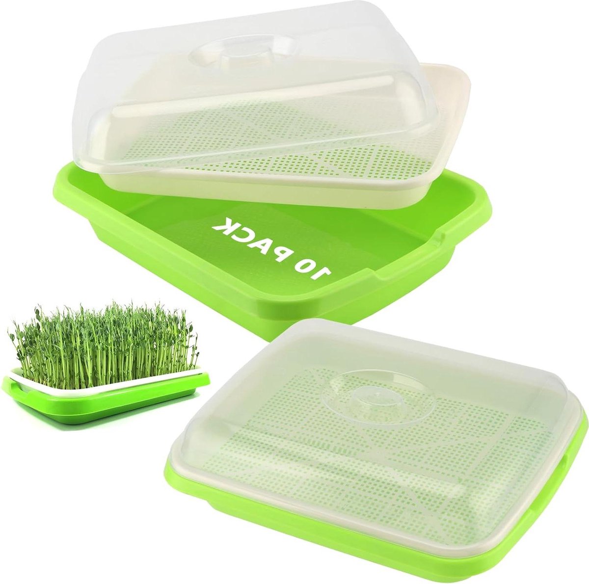 10 stuks zaadkiembakken met deksels - microgreens kweekbakken - kiembak hydrocultuur - kasspruiten tarwegras - 335 x 25 x 10 cm hydrocultuur systeem