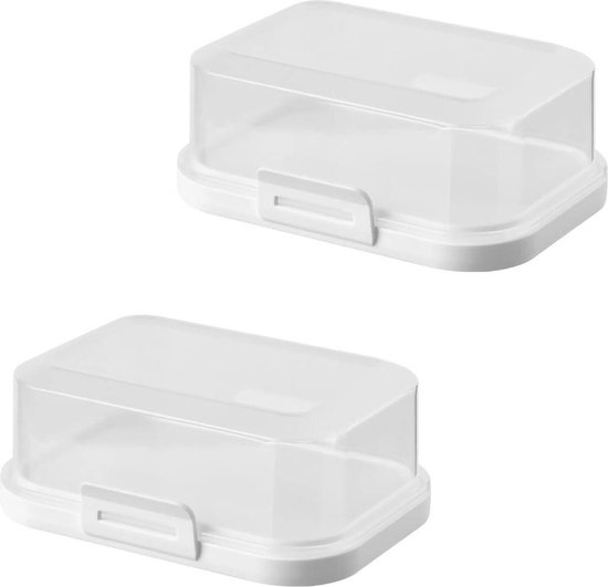 Berossi Plastic rode botervloot met BPA-vrij deksel gratis om in de koelkast te bewaren botervloot gestippelde plastic botervloot serveerschaal omgekeerde plastic doos retro stijl
