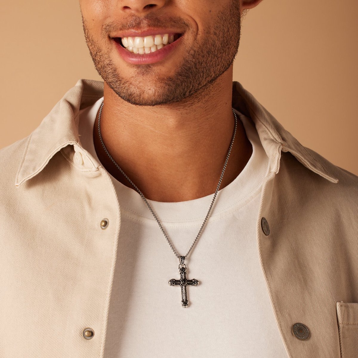 DVRK Zilveren Kruis Ketting Heren - 55 cm Zilverkleurige