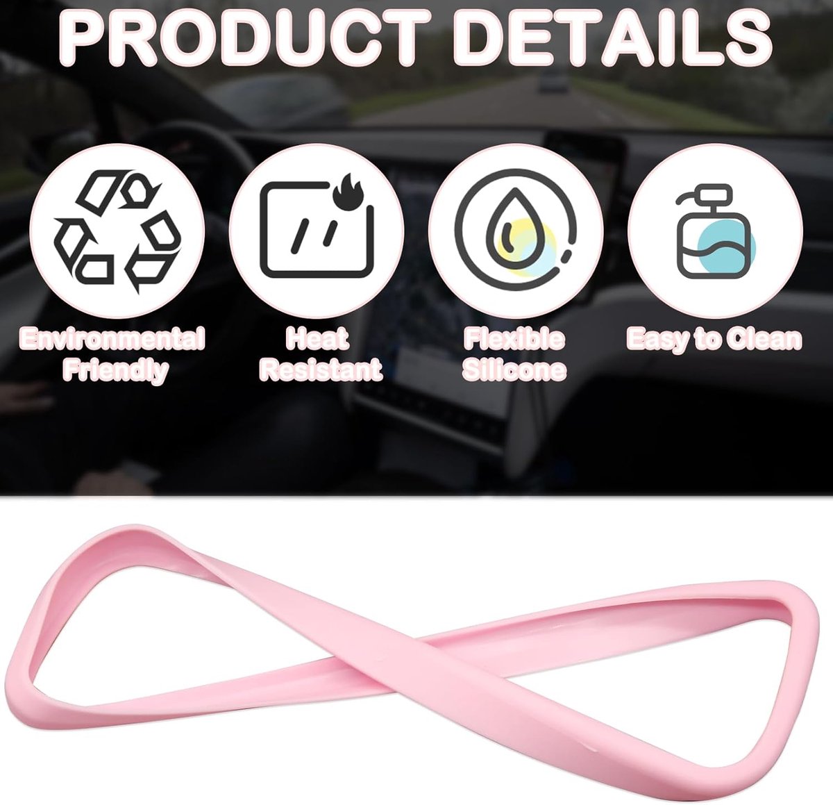 Siliconen Achteruitkijkspiegelafdekking – Roze, Beschermend Frame Voor Auto, 19x5 Cm, Universele Pasvorm