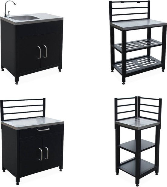 sweeek - Buitenkeuken met 4 stalen modules, unit met spoelbak, planken, lades en opbergruimte van Sweeek — afbeelding 5