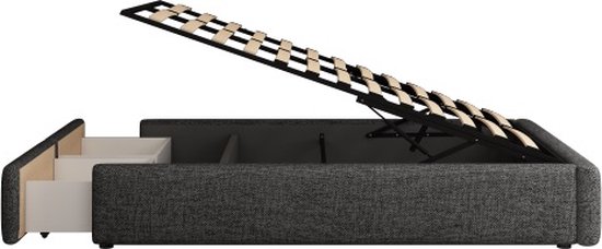 KOMHTOM Lit double Lit pour adulte 140x200 cm avec rangements hydrauliques et 2 tiroirs gris