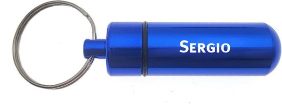 Porte-clés - Boîte à pilules - Met Naam - Sergio - Médicament - Boîte d'identité - Blauw