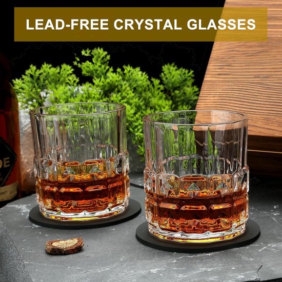 Whiskyglazen set - Whisky Geschenkdoos - Verjaardagscadeaus mannen - Roestvrij Staal Whisky Stones - Whisky Glas Set - Papa Kerstmis - Man van Flow Barware — afbeelding 3