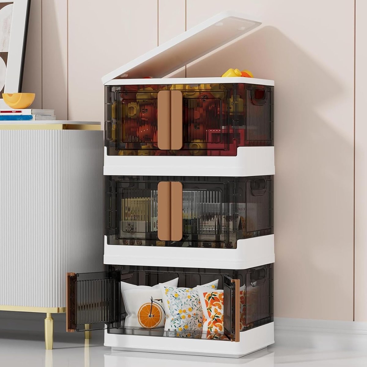 Goodivery ® Opvouwbare Opbergboxen met Dubbele Deur en Wielen - Set van 3, 72L Capaciteit