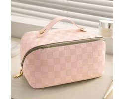 Toilettas, Make Up Tasje, Make Up Koffer, Beautycase, Make Up Organizer, Make Up Tas, Reis Toilettas, Reistas, Toilettas Dames, Make Up Organizer, Make Up Etui, Beautycase Koffer, Cosmetica Tas, Moederdag, Valentijnsdag, VIERKANT PATROON, ROZE