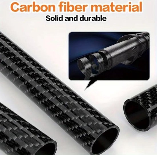 Gedetailleerd materiaal van zwarte carbon fiber buizen voor een wandelstok.