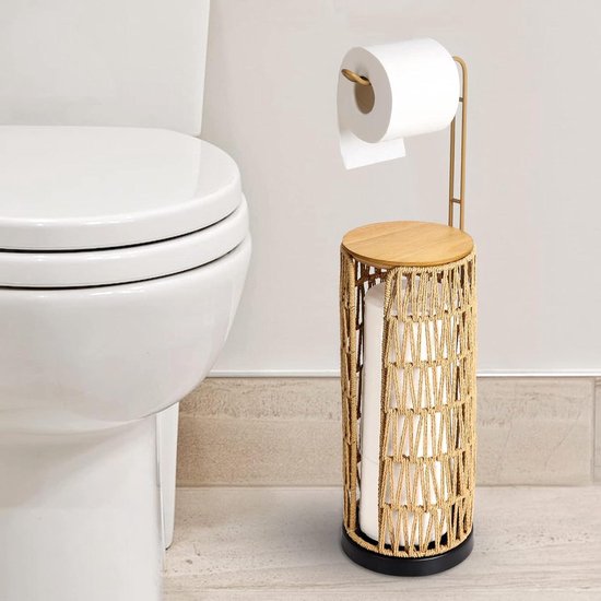 NearMoon Houder voor badtoiletpapier, standaard, vrijstaande opslag van vloeipapier met reserve, ruimte toilet 4 rollen houder voor badkamer/keuken aanrechtblad, volledig metaal (1 pak, chroomgoud