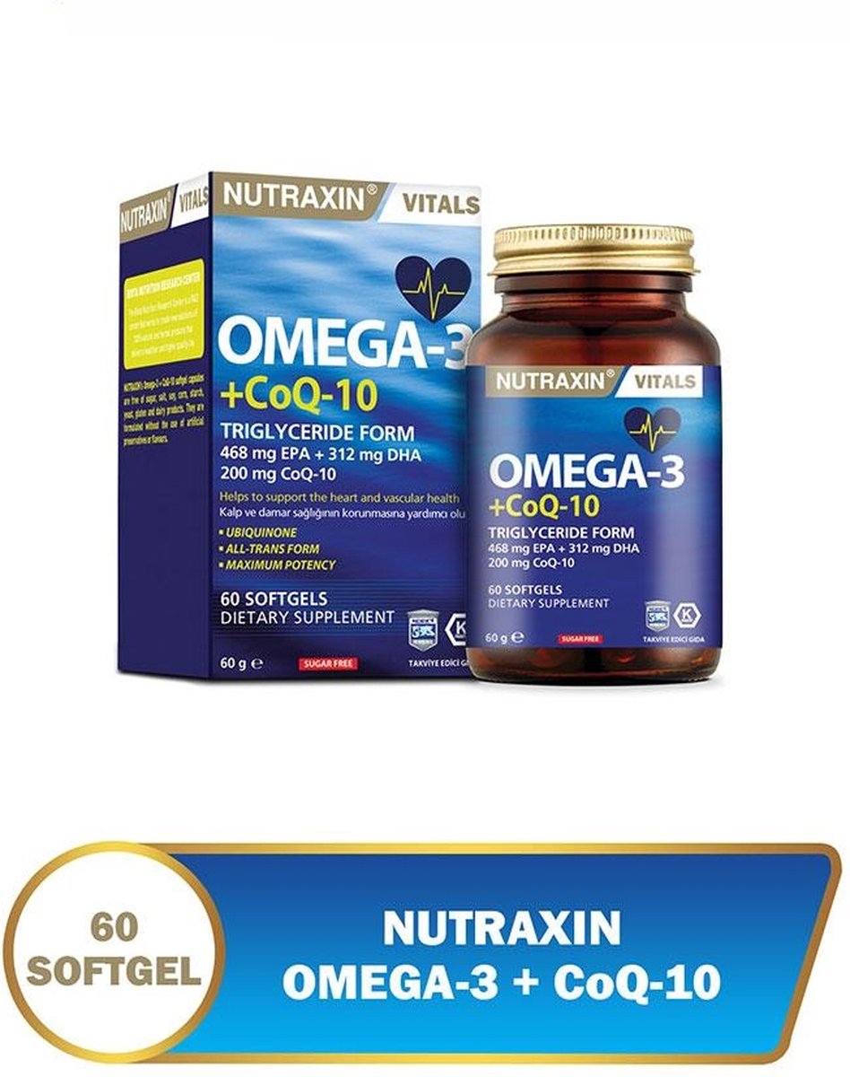 Goedkoopste Nutraxin - Omega 3 Co-Q10 (60 x capsules) - Omega 3 - vis supplement