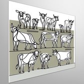 Line art koeien schilderij | Majestueuze melkweg: een denkbeeldig tafereel van lijnkoeienkunst | Kunst - 75x75 centimeter op Forex | Foto op Forex