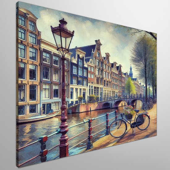 Olieverf amsterdam schilderij | Amsterdamse meester in olieverf: Kunstwerk geïnspireerd door de stad | Kunst - 60x60 centimeter op Dibond | Foto op Dibond