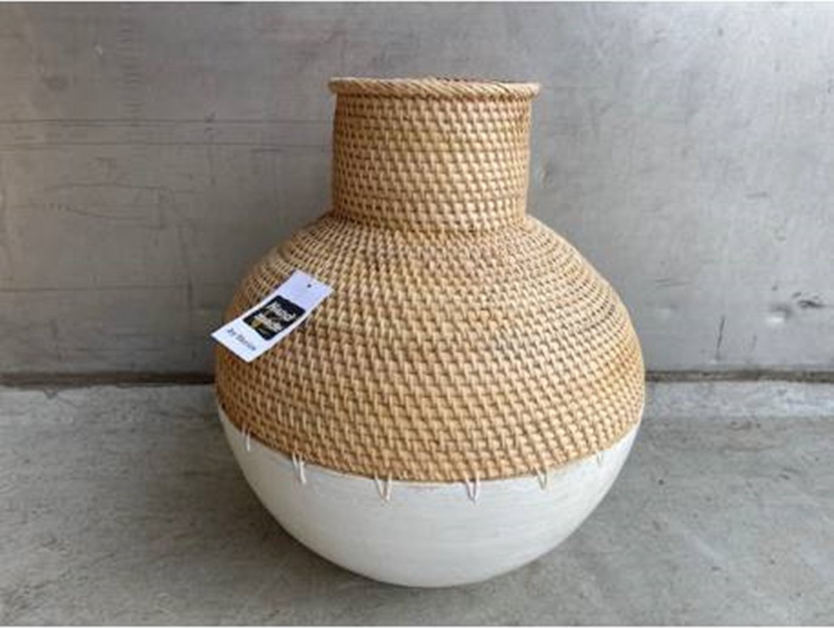 Var Vase rattan/wood wit H48cm Zie foto