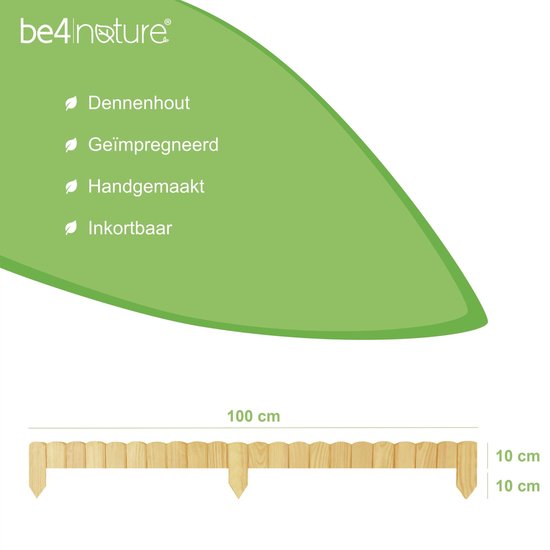 be4nature Rolborder van grenenhout 100 x 10 cm Lichtbruin geïmpregneerde Bedrand
