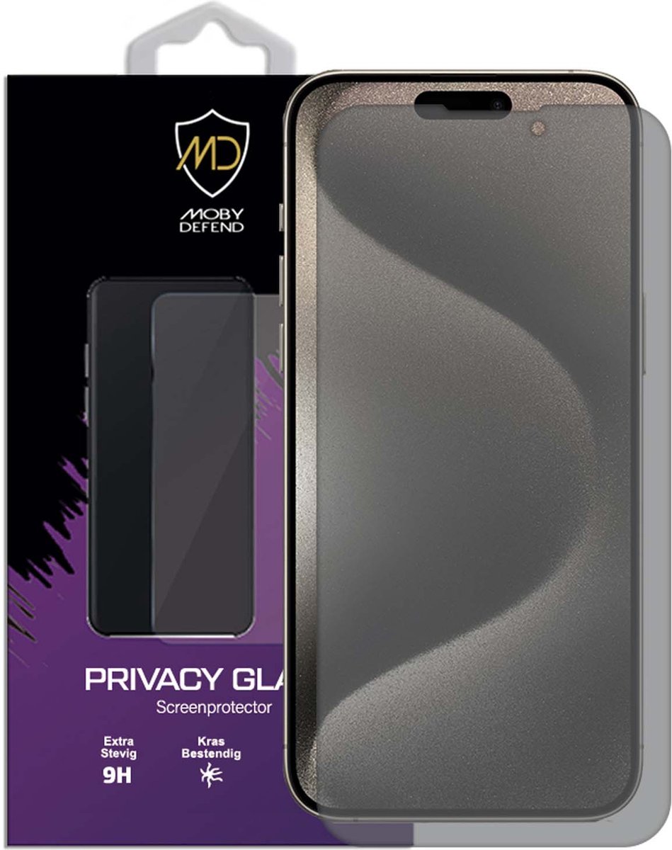 MobyDefend Screenprotector - Geschikt voor iPhone 15 Pro - Matte Privacy Glass Screensaver