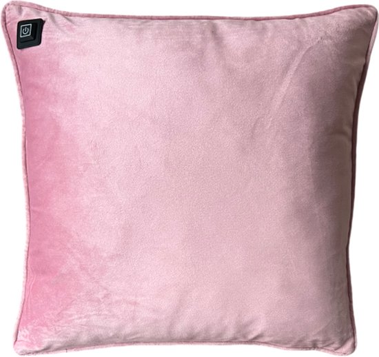 Warmpi® Draadloos Warmtekussen incl. Warmpi® Powerbank (10.000mah) - Fluweel Roze - Elektrisch verwarmd sierkussen met geïntegreerde kabel van 3m voor opwarming via stopcontact of USB Poort - 3 standen - Kussen 45x45 cm - Zachte Velvet stof