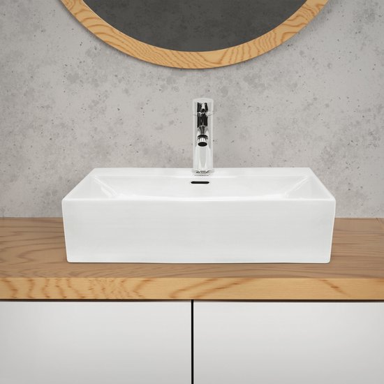 Lavabo avec vidage avec trop-plein 51,5x36x13 cm céramique blanche