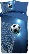 Cheqo® Housse de couette enfant 140x200/220 cm - Imprimé Voetbal - Blauw - 1 Personne - Microfibre - Certifiée Oeko-Tex