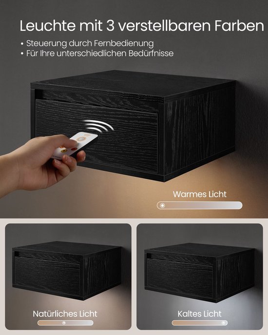 Mesita de noche flotante rectangular 45x30 cm en madera de acacia