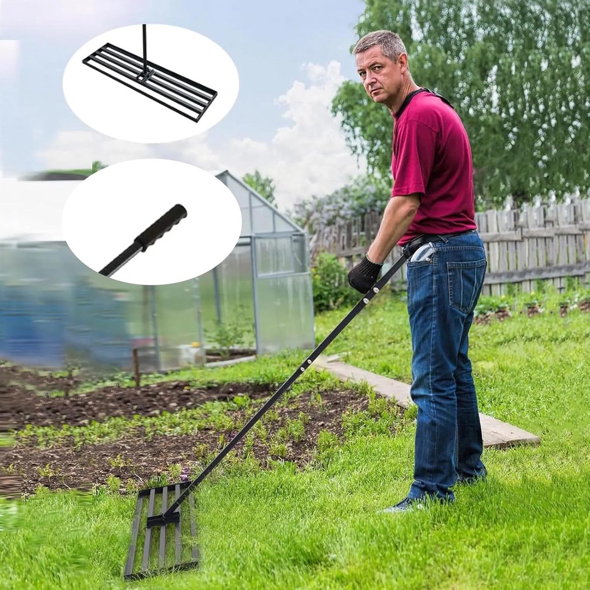 COSTWAY Gazonnivelleringshark van metaal, gazonhark met ergonomische handgreep, nivellering van zandbodem, hark, gazonfrees, gazongereedschap, voor tuin, achtertuin, golfbaan, zilver (75 x 25 cm