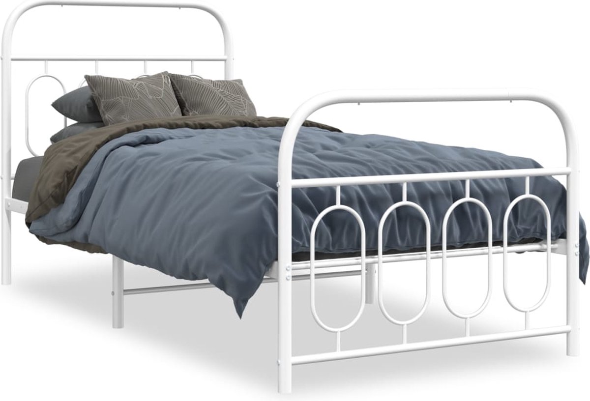 vidaXL - Bedframe - met - hoofd- - en - voeteneinde - metaal - wit - 80x200 - cm