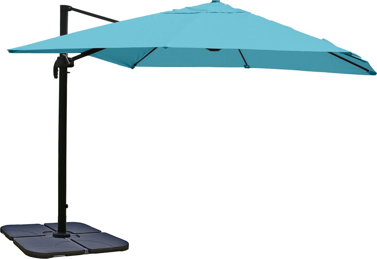 Zweefparasol MCW-A96, 3x4m (Ø5m) polyester aluminium/staal 26kg ~ turquoise met standaard