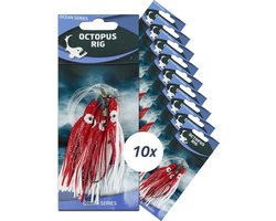 Eurocatch Octopus Onderlijnen - 3-Haken - Rood/Wit - 10 stuks - Wrakvissen - Kabeljauw - Zeevissen - Kabeljauw