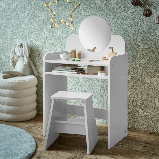 Petite Amélie Kaptafel voor Kinderen Wit - Make-up Tafel met Stoel & Spiegel - Voor kleine Prinsessen - Met ruim Opbergvak - Ook als Bureau te gebruiken