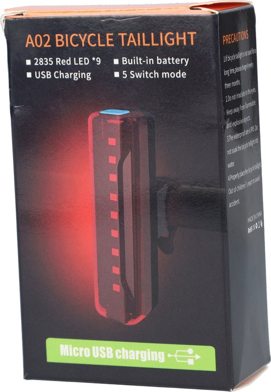 LED fietslamp - Achterlicht fiets - Fietslicht - Zeer compact fietslampje - 5 verschillende standen - Micro USB oplaadbaar - 3,7V - 100-150m schijnafstand - Zwart — afbeelding 5