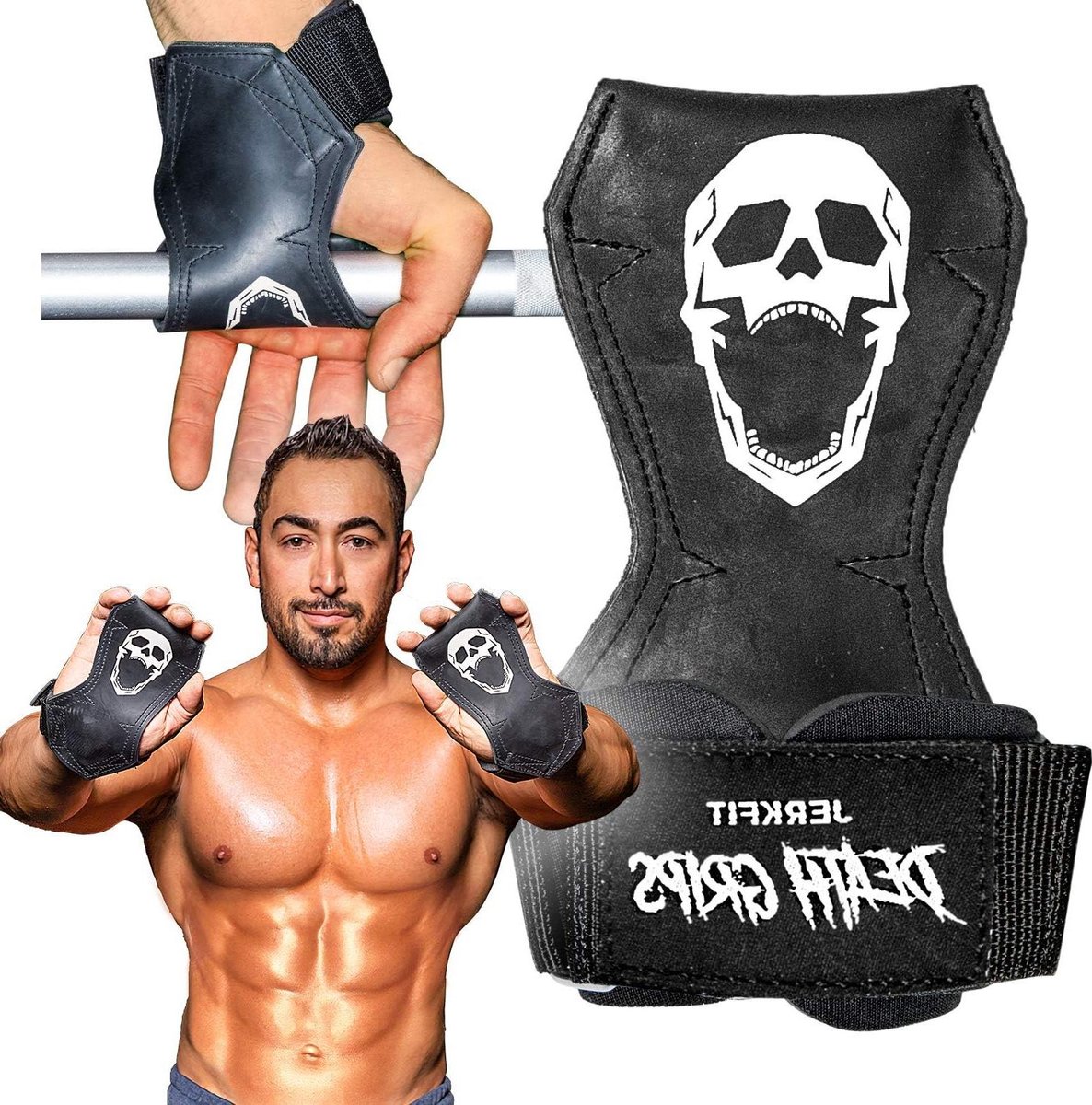 Premium HIjsbanden rubberen PVC-polsbanden voor schouderophalingen pull-ups - gewichthefbanden met neopreen gevoerde ondersteuning - gymnastiekriemen - Death Grips paar