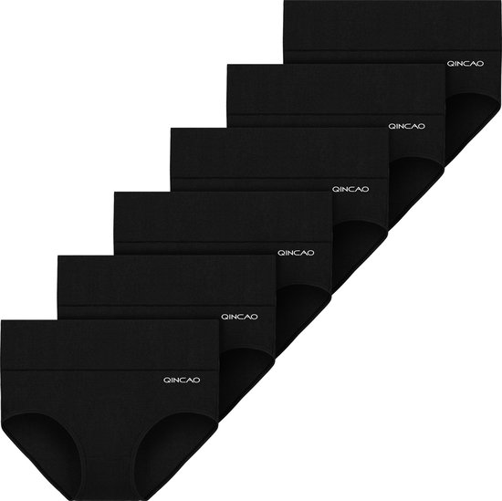 Qincao Sous-vêtements pour femme – Noir – Taille haute – Taille S – Doux – Respirant – Extensible