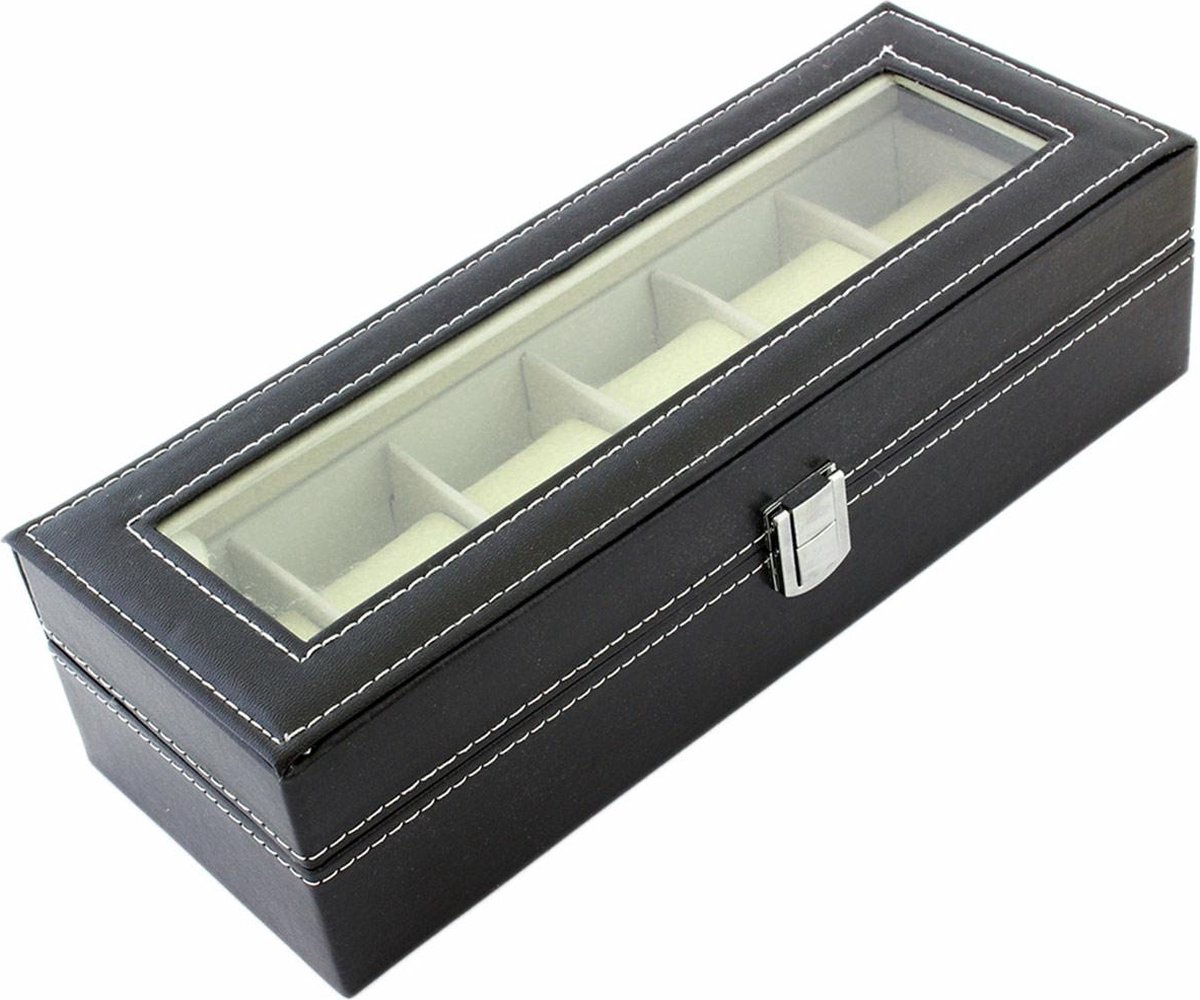 Luxe Horloge Doos - Opbergdoos - 6 Vakken Horlogedoos - Sieradendoos - Kist - Verwijderbare Kussens - Watch Box - Leder - Leer - Zwart - Beige