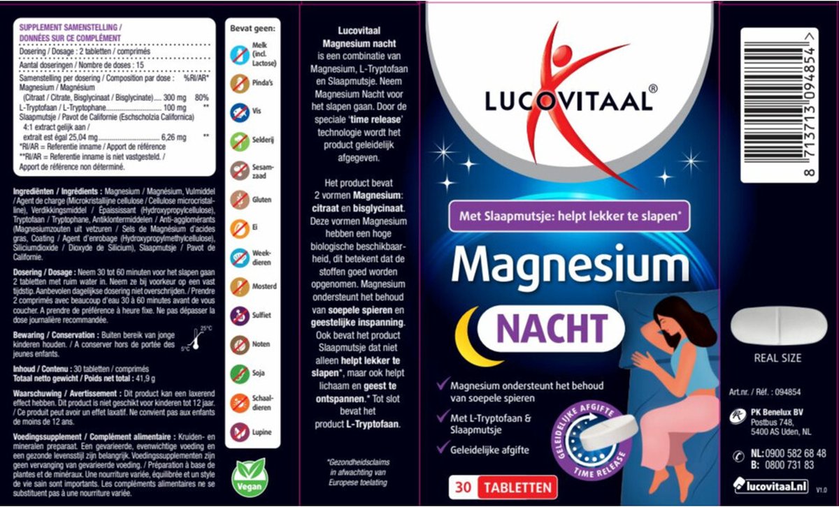 Lucovitaal Magnesium Nacht 30 tabletten — afbeelding 5
