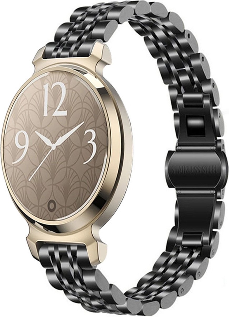 By Qubix - Metalen schakelbandje - Zwart - Geschikt voor Garmin Lily 2