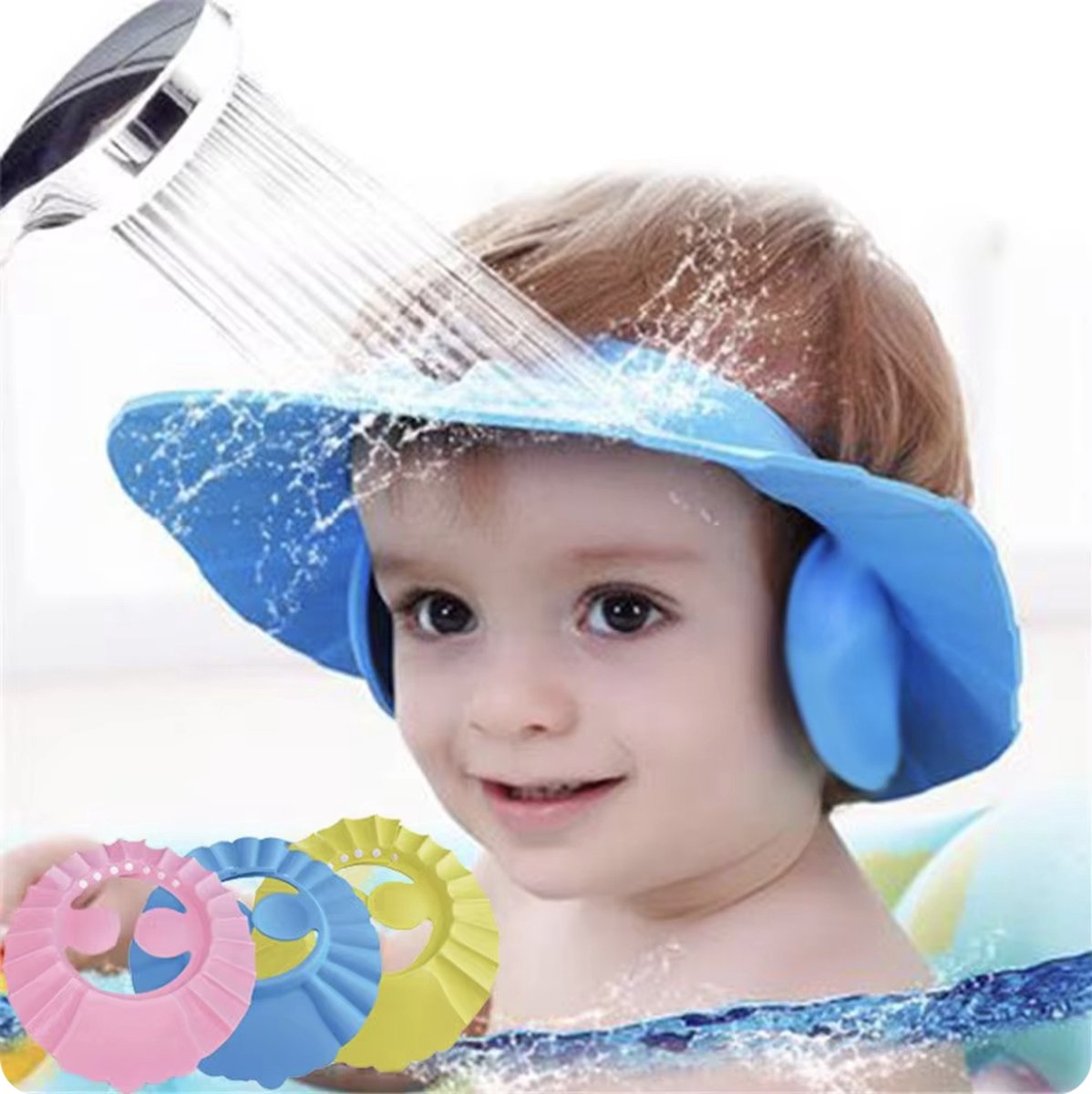 RB Shop Douchekap voor Baby's Geel Inclusief Oorbescherming Waterkap Water Hoed Droog Gezicht Tijdens Douchen Badmuts voor Baby's Badkap Douchemuts Verstelbaar Waterdichte Oor & Oog Bescherming Showercap Zacht & Flexibel